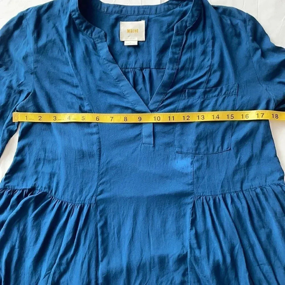 Maeve Anthropologie Women's Teal Blue Tunic Flowy Blouse Long Sleeve Size 4 - Picture 4 of 10